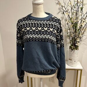 Navy Patterned Women's Crew Neck Sweater
